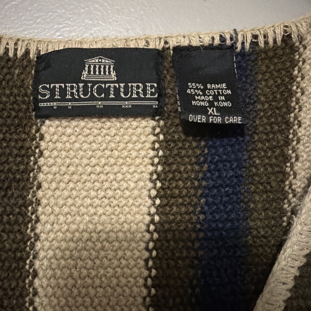 Vintage 90s Structure Brand Grunge Boho Striped Knit Button Down Vest XL - Picture 2 of 6